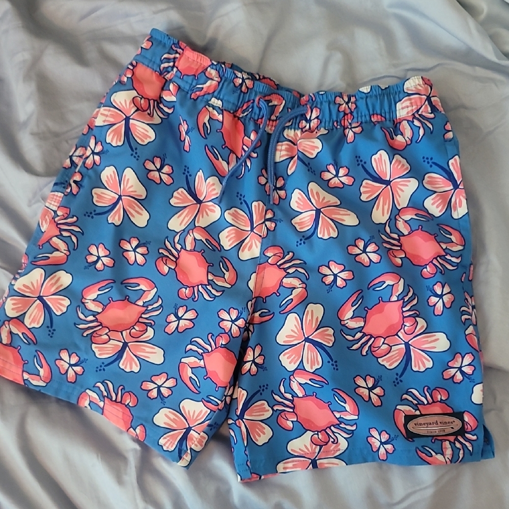 Blue Floral Crab Print Shorts